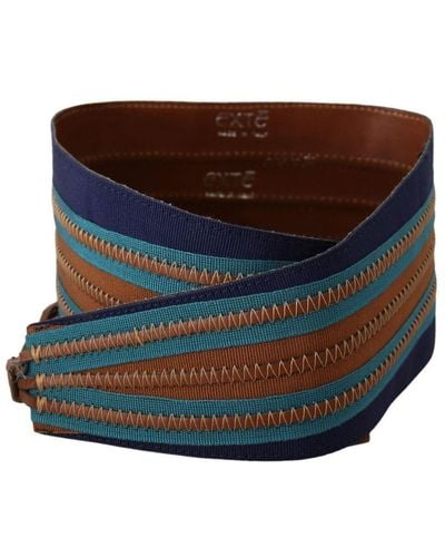 Exte Brown Leather Wide Waistband Tie Fastening Belt - Blue