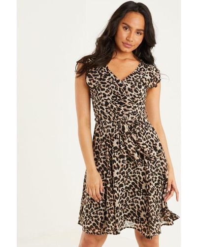 Quiz Brown Leopard Print Frill Dress