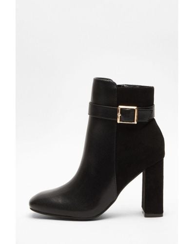 Quiz Faux Leather Heeled Ankle Boots - Black