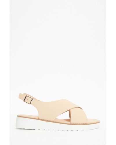 Quiz Nude Faux Leather Cross Strap Flatforms - Natural