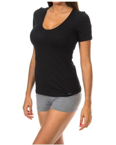 Janira Fresh Short Sleeve T-Shirt V-Neck Lightweight Fabric 1045207 - Black