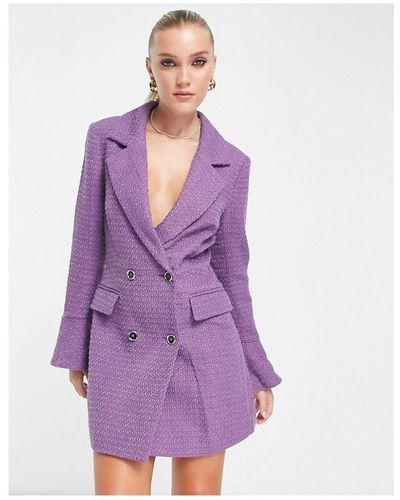 Miss Selfridge Boucle Blazer Dress With Fluted Sleeve - Purple