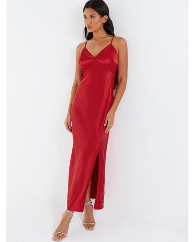 Quiz Satin Bow Midaxi Dress - Red