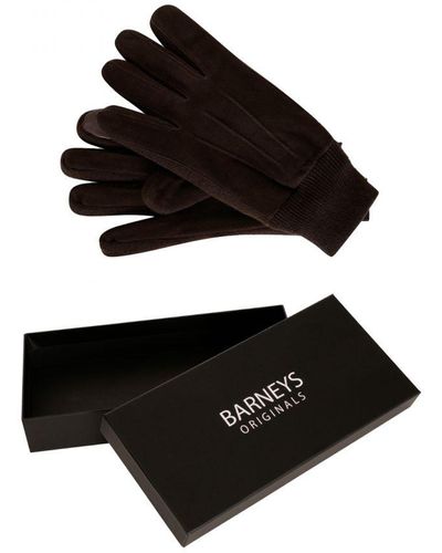 Barneys Originals Gift Boxed Dark Brown Suede Glove With Elasticated Cuff Leather - Black