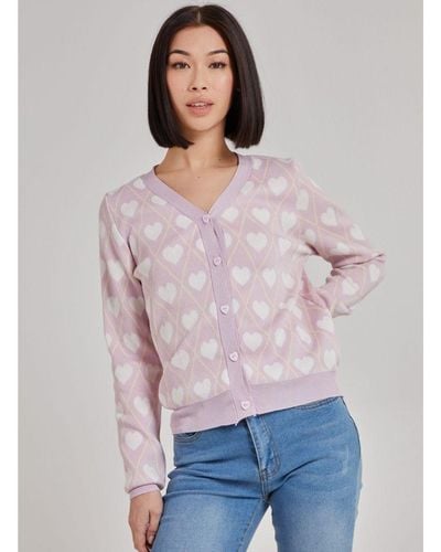 Pink Vanilla Long Sleeve Heart Knit Cardigan - Pink