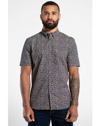 French Connection Cotton Short Sleeve Floral Shirt - Grey