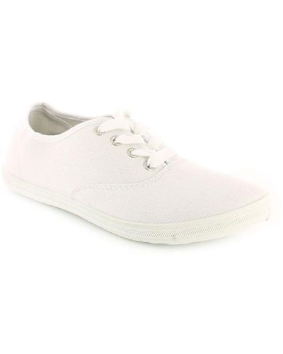 Platino Ladies/ Lace Ups Court Shoes With Stripy Sock Lining Canvas - White