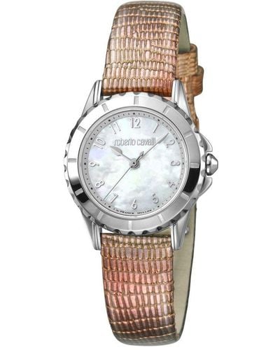 Roberto Cavalli White Mother Of Pearl Dial Pink Leather Watch