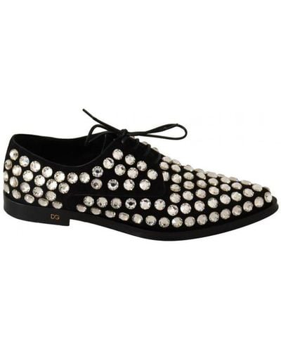 Dolce & Gabbana Leather Crystals Lace Up Formal Shoes - Black