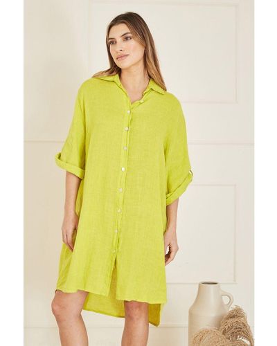 Yumi' Lime Linen Relaxed Fit Longline Shirt - Yellow