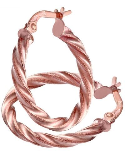 DIAMANT L'ÉTERNEL 9ct Rose Gold Diamond Cut 15mm Twisted Hoop Earrings 0.2cm Tube - Pink