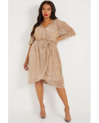 Quiz Curve Multicoloured Sequin Short Sleeve Tunic Dress in Blue