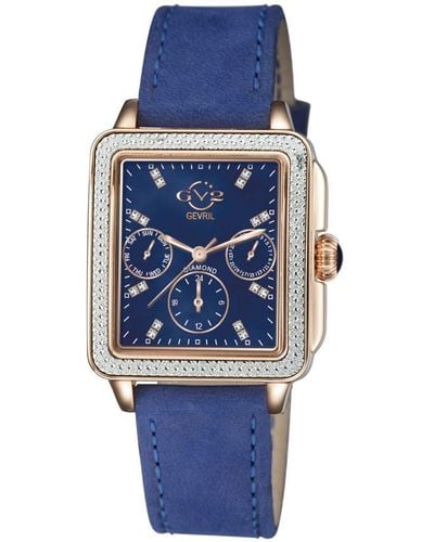 Gv2 Dames Bari Suede Goudkleurig Zwitsers Quartz Blauw Lederen Horloge