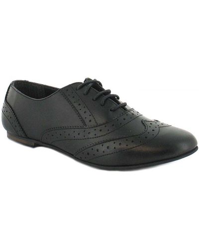 Love Leather Ladies/ Lace Up Shoe With Brogue Detail - Black