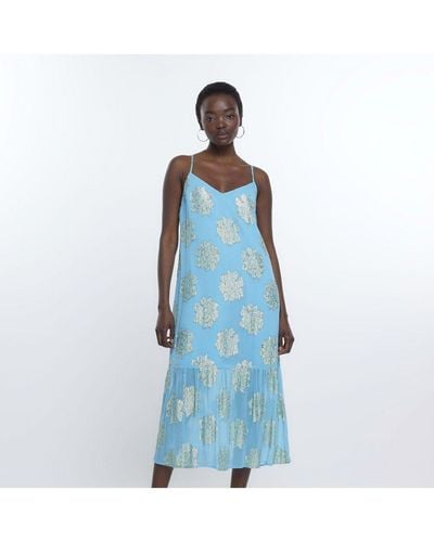 River Island Slip Maxi Dress Spot Cora Viscose - Blue