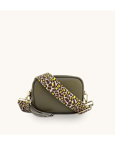 Apatchy London Latte Leather Crossbody Bag With Lemon Cheetah Strap - Natural