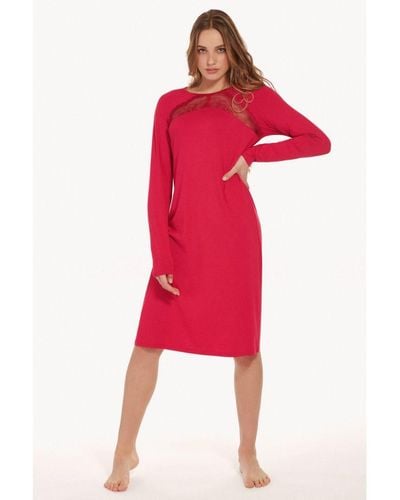 Lisca 'Evelyn' Long Sleeve Modal Nightdress - Red