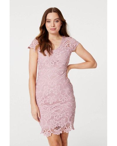 Izabel London Lace Overlay Bodycon Short Dress - Pink