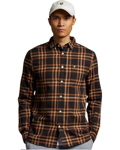 Lyle & Scott Check Flannel Long Sleeve Casual Shirt Cotton - Brown