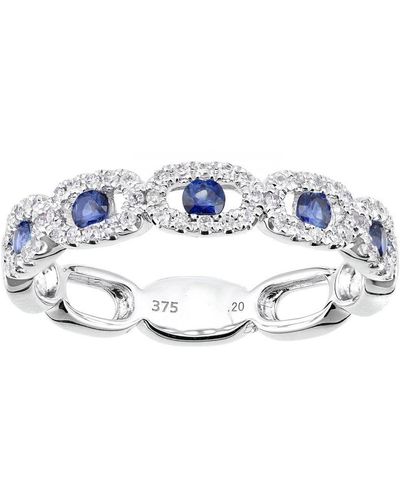 DIAMANT L'ÉTERNEL 9ct Witgouden Diamanten En Saffier Edelsteen Ovale Schakelring - Blauw