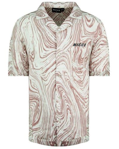 Nicce London Short Sleeve Printed Ash Shirt 211 1 07 02 0338 Viscose - White
