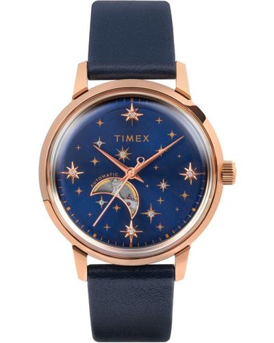 Timex Celestial Automatic Watch Tw2W21300 Leather (Archived) - Blue