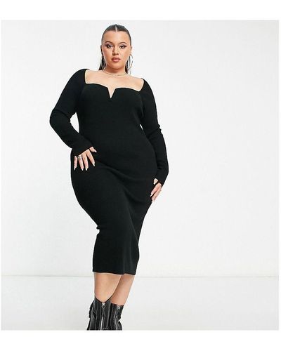 ASOS Design Knitted Midi Dress With Plunge Neckline - Black