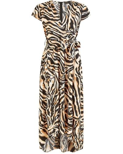 Mela London Zebra Print Dipped Hem Wrap Dress - Metallic