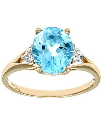 DIAMANT L'ÉTERNEL 9ct Geelgouden Ovale Blauwe Topaas En Diamanten Ring