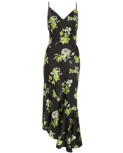 Quiz Floral Satin Asymmetric Midaxi Dress - Green