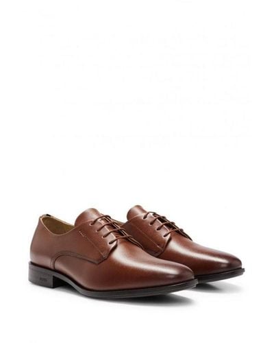 BOSS Boss Colby Leather Derby Shoes With Embossed Logo - Brown