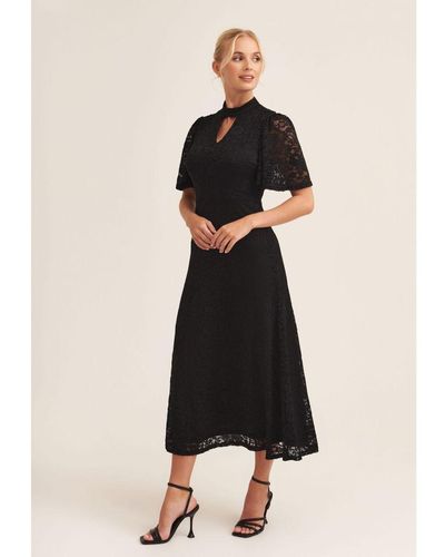 Gini London Zwarte Midaxi-jurk Met Hoekige Mouwen