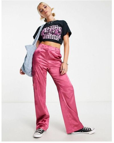 Miss Selfridge Satin Cargo Trouser - Pink