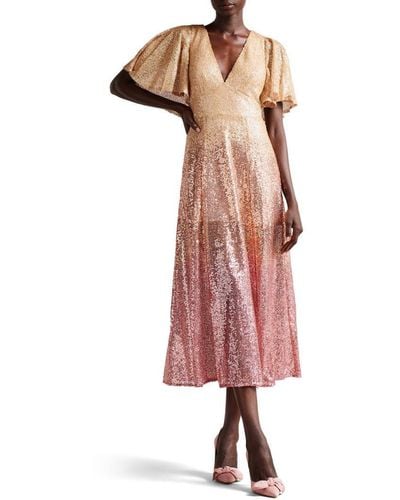 Ted Baker Glitzee Sequin Midi Dress, Dusky - Pink