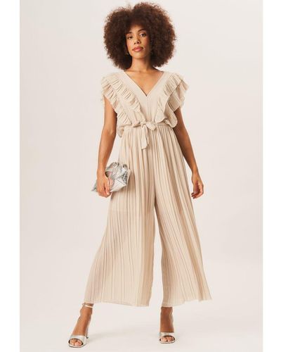 Gini London Ruffle Detail Pleated Culotte Jumpsuit - Natural