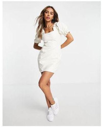 Miss Selfridge Faux Leather Puff Sleeve Mini Dress - White