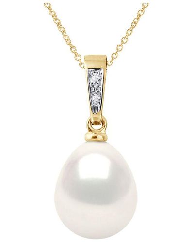 Diadema Diamond Pendant 0.010 Cts Gekweekte Pearl Freshwater Peer 9-10mm White Yellow Gold - Wit