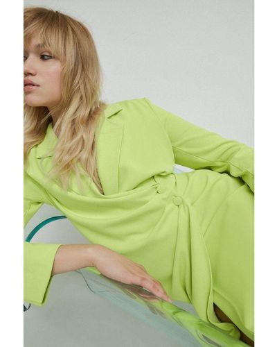 Warehouse Ruched Side Blazer Dress - Green