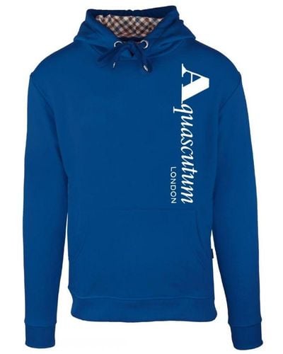 Aquascutum Verticaal Logo Blauwe Hoodie
