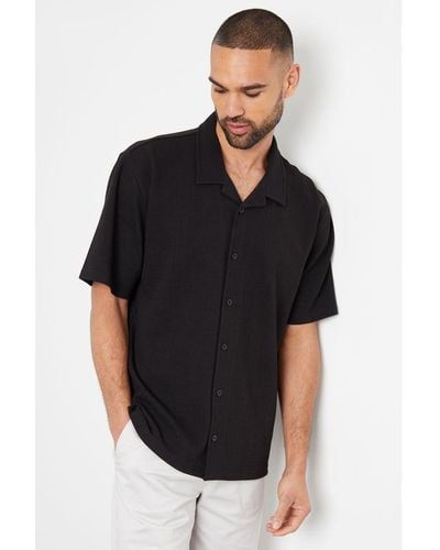 Threadbare 'Galahad' Textured Revere Collar Short Sleeve Shirt - Black