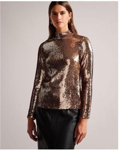 Ted Baker Lovato Sequin Top, Pale - Brown