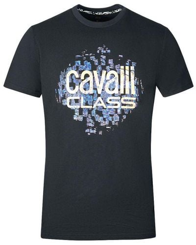 Class Roberto Cavalli Gradien Scales Design Logo T-Shirt Cotton - Black