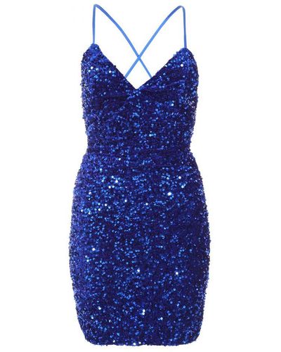 Quiz Royal Sequin Open Back Mini Dress - Blue