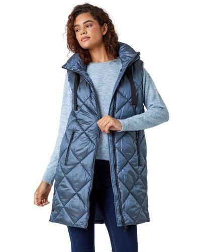 Roman Diamond Quilted Padded Gilet - Blue