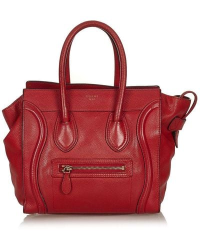 Celine Vintage Mini Luggage Leather Tote Bag Red Calf Leather