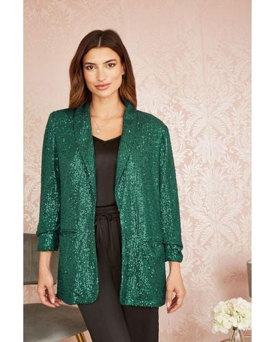 Yumi' Sequin Blazer With Pockets - Green