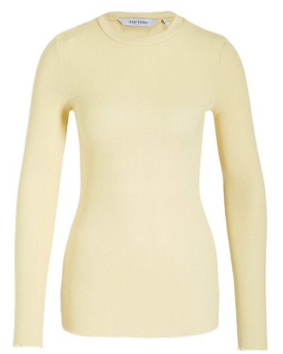 anytime Ribbed Top Beige - Wit