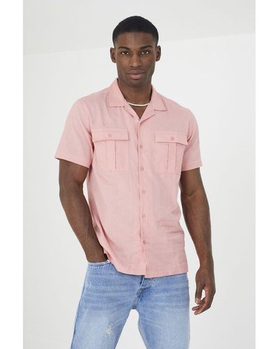 Brave Soul 'Mikita' Short Sleeve Shirt - Pink