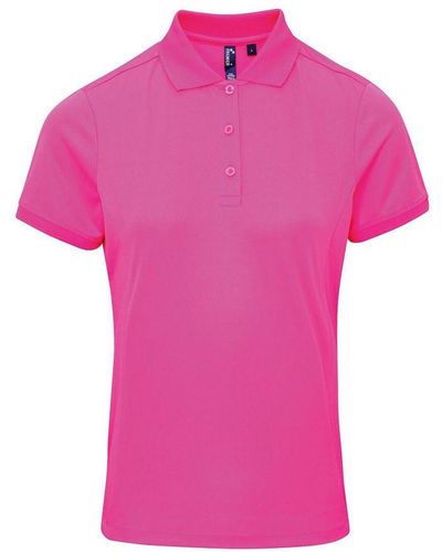 PREMIER Ladies Coolchecker Short Sleeve Pique Polo T-Shirt (Neon) - Pink