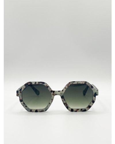 SVNX Pale Tortoiseshell Oversized Hexagon Sunglasses - Grey